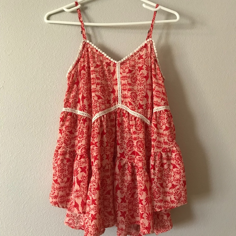 Red & White lace detail tank top